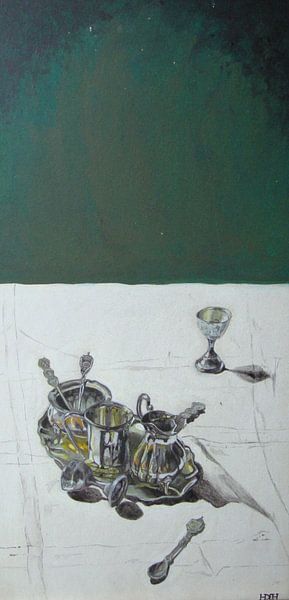 Stilleven met zilverwaren by henry de haan