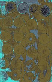 Modern abstract geometric art in neon green, mustard yellow and warm grey. by Dina Dankers