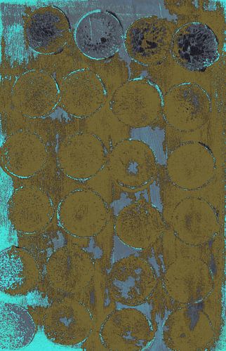 Moderne abstracte geometrische kunst in neongroen, mosterdgeel en warm grijs.