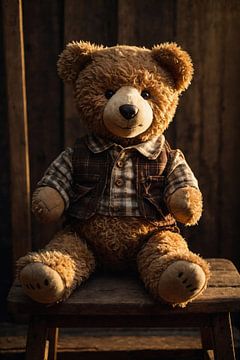 Teddy bear with checked jacket by Jan Bouma