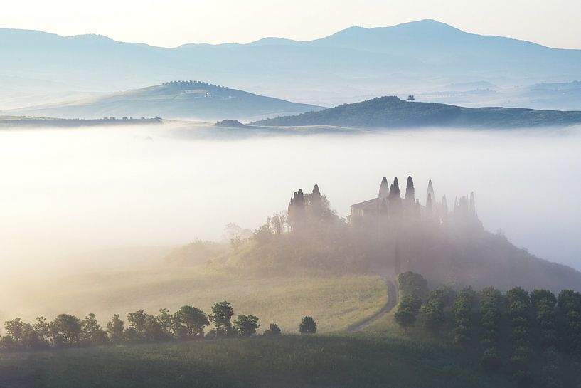 Italy Tuscany Podere Belvedere in Val d'Orcia with fog by Jean Claude Castor