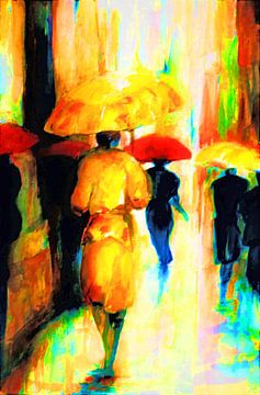 De gele paraplu in Pop art ( Aquarel handgeschilderd.