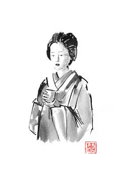 drinkende geisha van Péchane Sumie