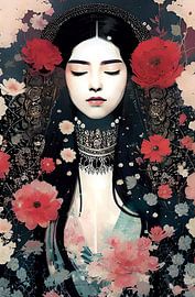 Woman with flowers by Gert-Jan Siesling