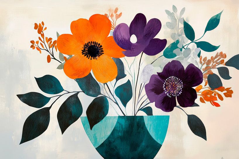 Bunte Blumen im Vasenarrangement – Modern von Poster Art Shop