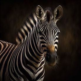 Portrait of a zebra in warm tones by Carla van Zomeren