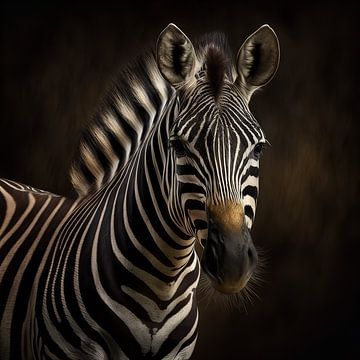 Portrait of a zebra in warm tones