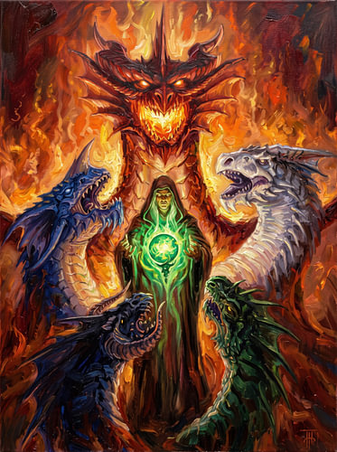 Wizard Summoning Elemental Dragons