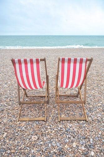 Nostalgische zomer aan het strand in Sussex, Engeland art print - pastel kleuren reisfotografie