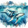 Mutter und Kalb Wale Aquarell von Chromatic Fusion Studio