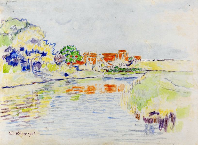 Canal between woods and meadows for a village with red roofs, Zeeland, PAUL BAUM, 1905 by Atelier Liesjes
