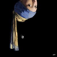 Vermeer Meisje met de Parel Ondersteboven - popart zwart
