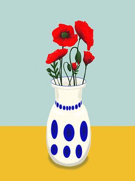 Coquelicot dans un vase blanc sur Linda van Moerkerken