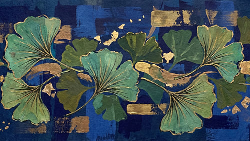 Ginkgo Waves in Sapphire Gold
