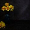 een stilleven met geeloranje narcissen op een donkere achtergrond van ChrisWillemsen
