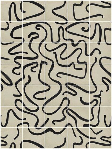 Modern en abstracte lijnen op een tegelpatroon, beige - zwart