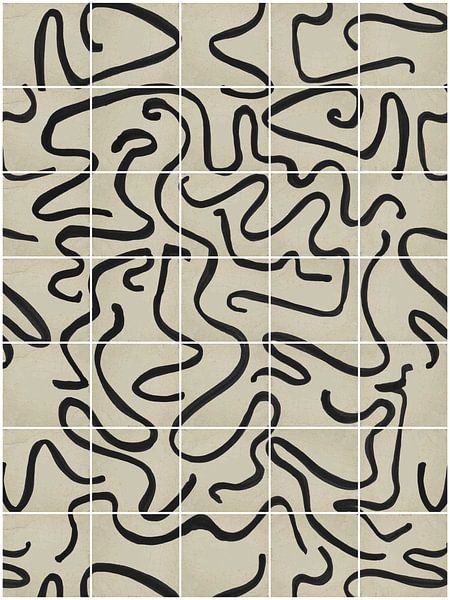 Moderne und abstrakte Linien auf einem Kachelmuster, beige - schwarz von Mijke Konijn
