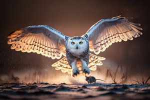 Hibou des neiges en chasse