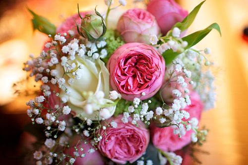 Bruidsboeket roze met wit