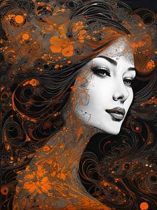 Portrait abstrait en noir et orange