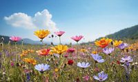 Een bloemenveld met een blauwe lucht op de achtergrond van 1xMerch thumbnail