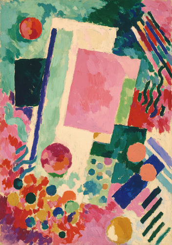 Abstract composition featuring colourful geometric shapes