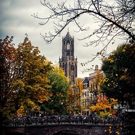De Dom van Utrecht gezien vanaf de Oudegracht in het vierkant (kleur) van André Blom Fotografie Utrecht