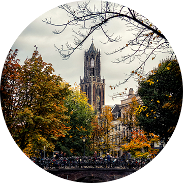 De Dom van Utrecht gezien vanaf de Oudegracht in het vierkant (kleur)