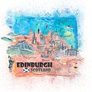 Illustrierte Karte von Edinburgh Schottland mit Sehenswürdigkeiten und Highlights der Hauptstraßen von Markus Bleichner Miniaturansicht