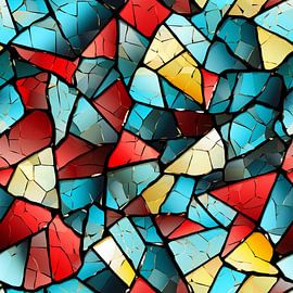 Abstrakt Mosaik Glas Fragmente bunt dynamisch rot türkis