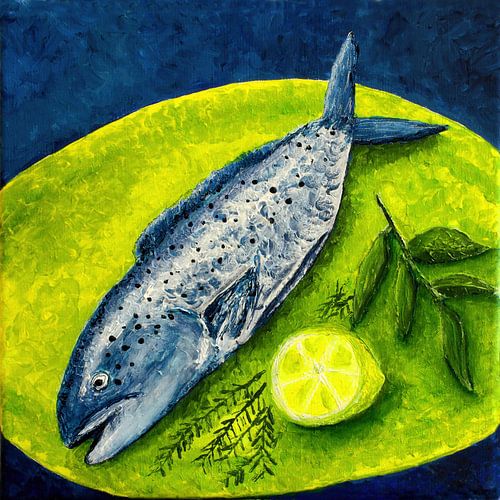 Fisch in Blau – Acrylgemälde auf Leinwand für dein maritimes Zuhause