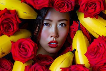 Japans portret van vrouw met fruit en bloemen van Egon Zitter