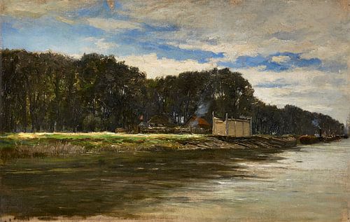 Carlos de Haes-Keramiek landschap bij de rivier, Antiek landschap