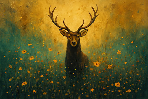 Stag with antlers and flowers
