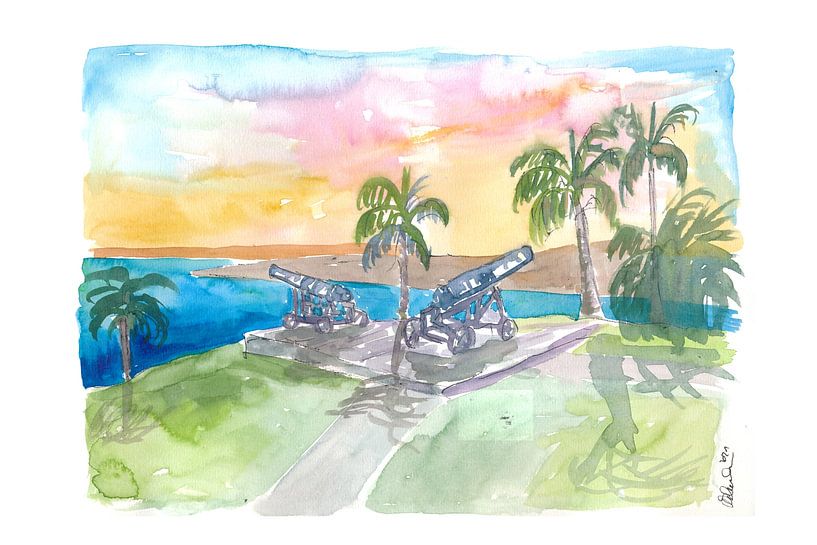 Tobago Fort George with cannons at sunrise by Markus Bleichner