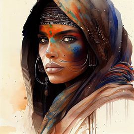 Tuareg Woman Profile with Indigo Marks by Chromatic Fusion Studio