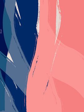 Abstract painting in pink and blue by Dina Dankers