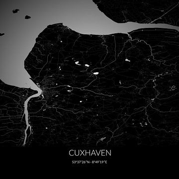 Black and white map of Cuxhaven, Lower Saxony, Germany. by Rezona