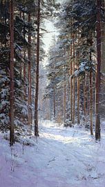 Ölgemälde: Friedlicher Winterkiefernwald von Artistic