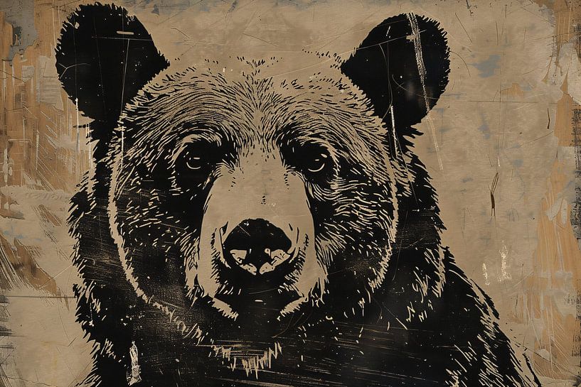 Monochromer Bär mit grafischen Linien von Imperial Art House