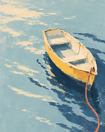 Small Boat on Sunlit Blue Water by Mosaic Dialogue