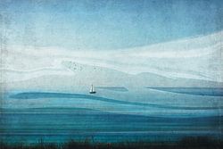 Segelboot auf einem weiten, abstrakten Ozean