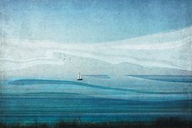 A sailing boat on a vast, abstract ocean by Dirk Wüstenhagen