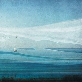 Un voilier sur un vaste océan abstrait sur Dirk Wüstenhagen