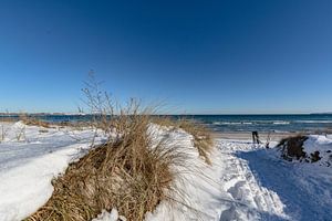 Des dunes dans la neige, une plage à Juliusruh sur l'île de Rügen
