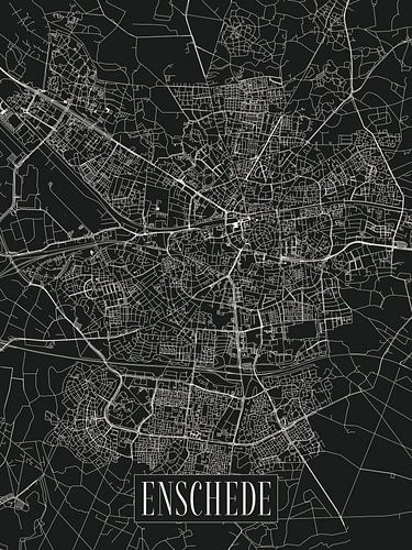 Stadskaart Enschede - Stad - Donkere variant - Overijssel Plattegrond