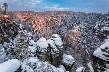 Snowy Elbe Sandstone Mountains by Daniela Beyer