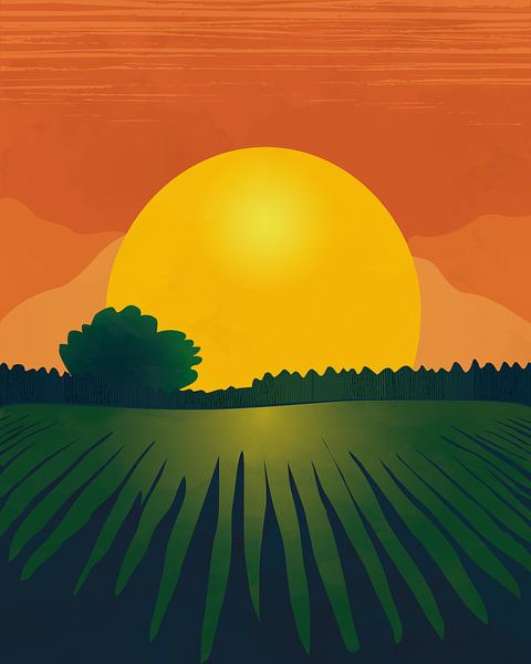 Velden bij zonsondergang