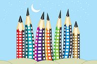 Bleistifte wie Wolkenkratzer vor einem hellblauen Himmel von Henny Hagenaars Miniaturansicht