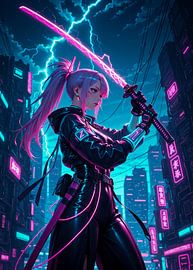 Samurai Girl Anime Cyberpunk Style Japan by Ruzerin
